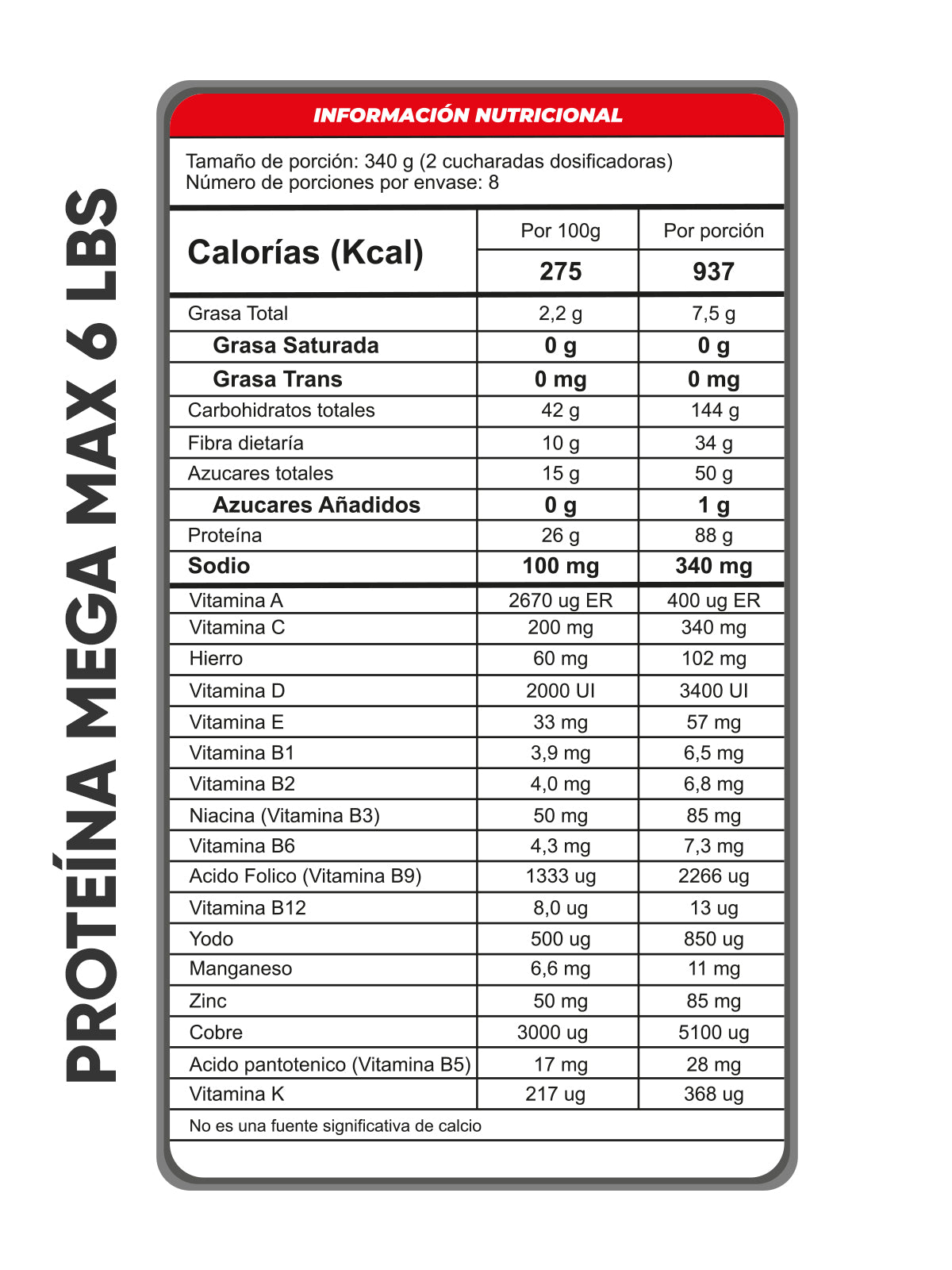 Proteína Mega Max Gainer 6 Lb - ¡88g de Proteína, 937 Calorías y 37g de BCAAs por Porción!