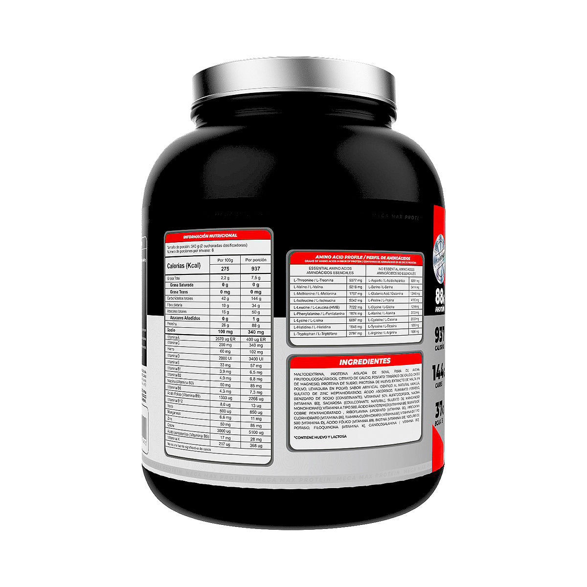 Proteína Mega Max Gainer 6 Lb - ¡88g de Proteína, 937 Calorías y 37g de BCAAs por Porción!